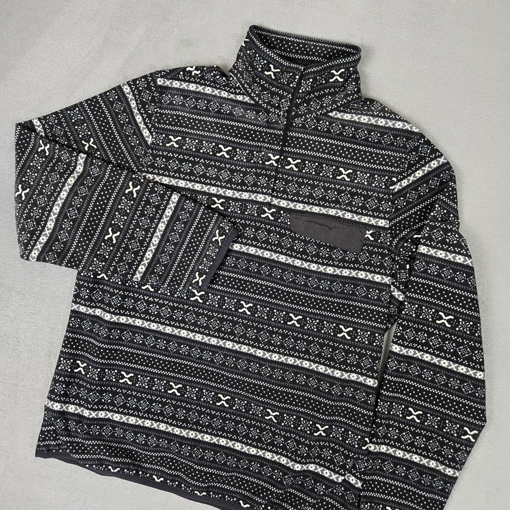 Jachs Cabin Fleece Pullover Sweater Womens Medium Black Fair Isle Cozy Winter‎
